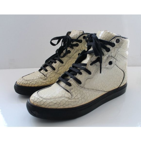 BALENCIAGA Craquelé High-Top Calfskin Leather Sneaker Off White Size FR 37 - Picture 2 of 11